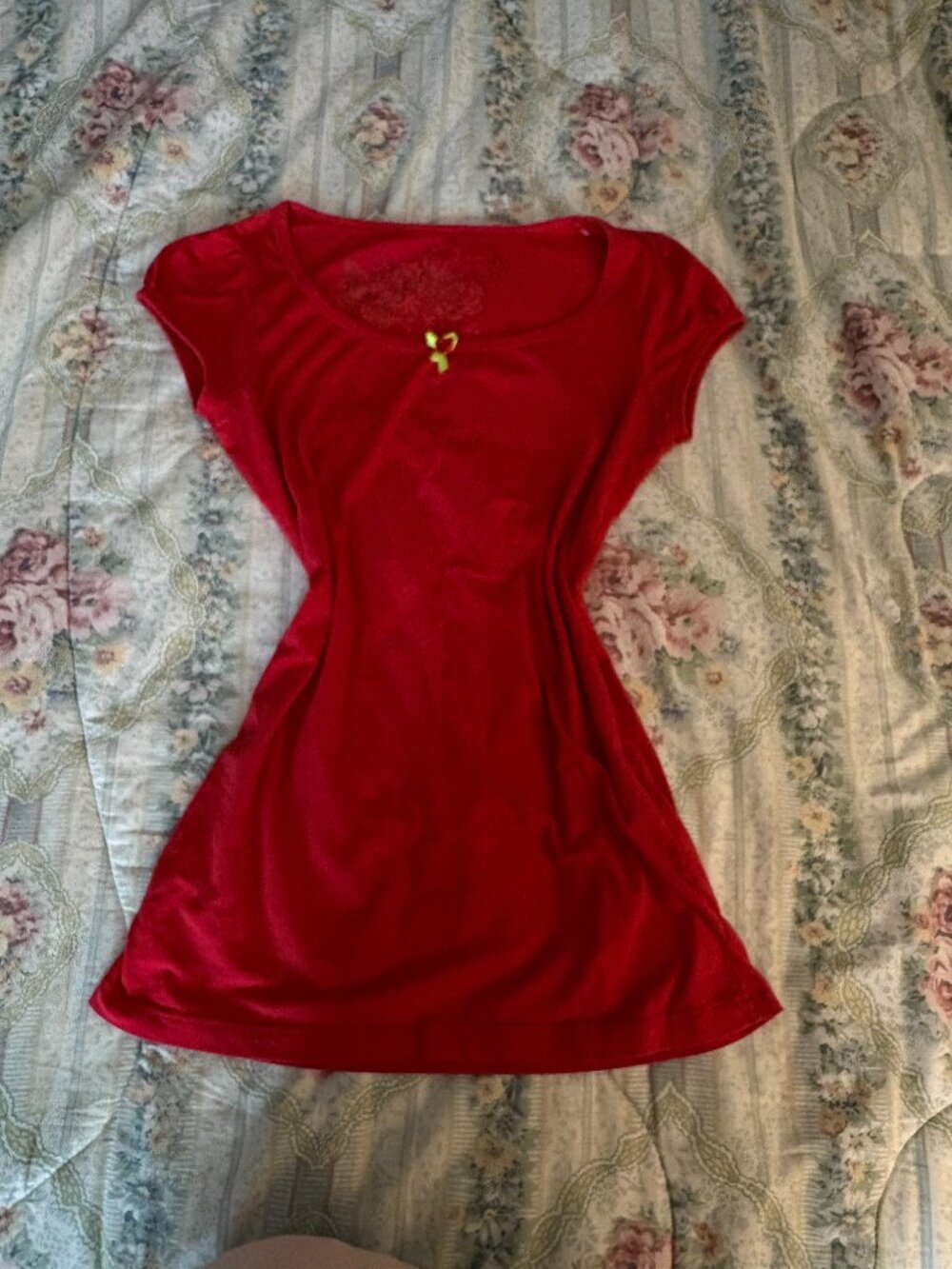 Y2k Red fitted long top with little rose bow detail
